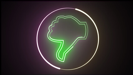 Glowing neon sign dislike animated circle with blue and pink light and black background