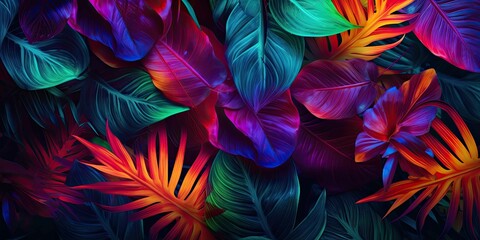 Abstract Background of illustrated Tropical Leaves