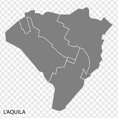 High Quality map of L'Aquila is a city in Italy, with borders of the districts. Map of L'Aquila for your web site design, app, UI. EPS10.