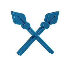Blue Crossed medieval spears icon isolated on transparent background. Medieval weapon.