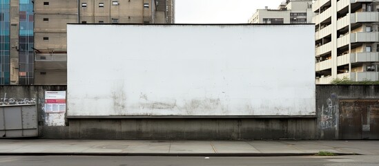 Obraz premium Empty white billboard fixed on sidewalk fence in city street