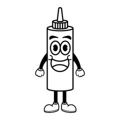 Cute ketchup bottle cartoon vector illustration graphic design in black and white