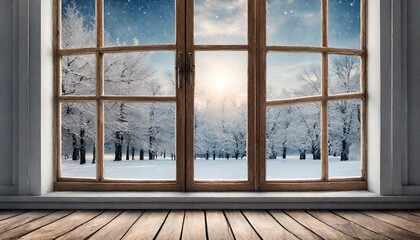 beautiful snow falling in winter looking through window
