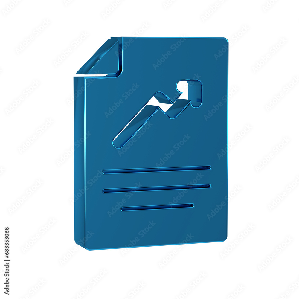 Poster blue document with graph chart icon isolated on transparent background. report text file icon. accou