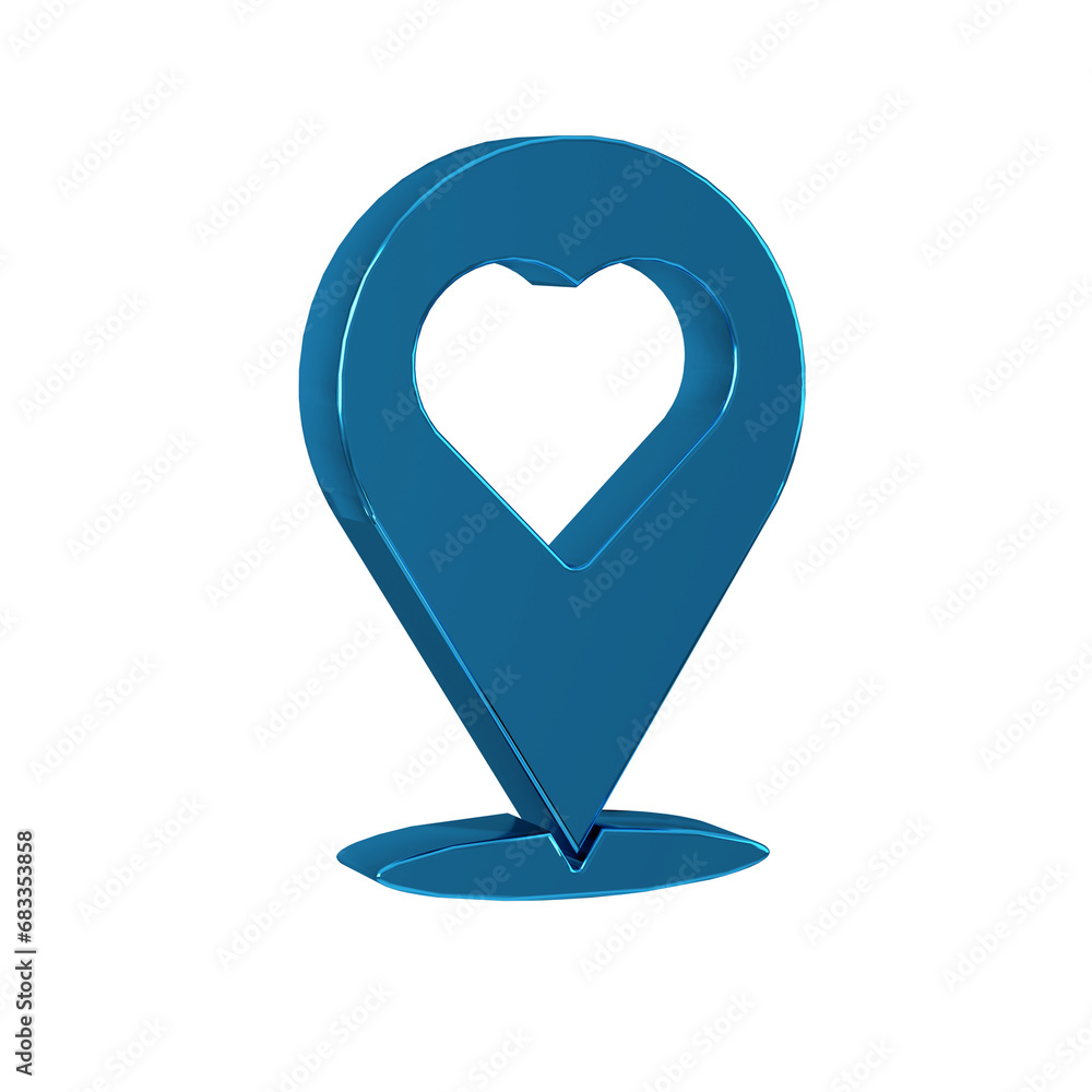 Poster blue map pointer with heart icon isolated on transparent background. valentines day. love location. 