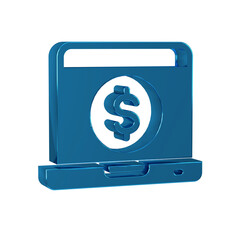 Blue Laptop with dollar icon isolated on transparent background. Sending money around the world, money transfer, online banking, financial transaction.