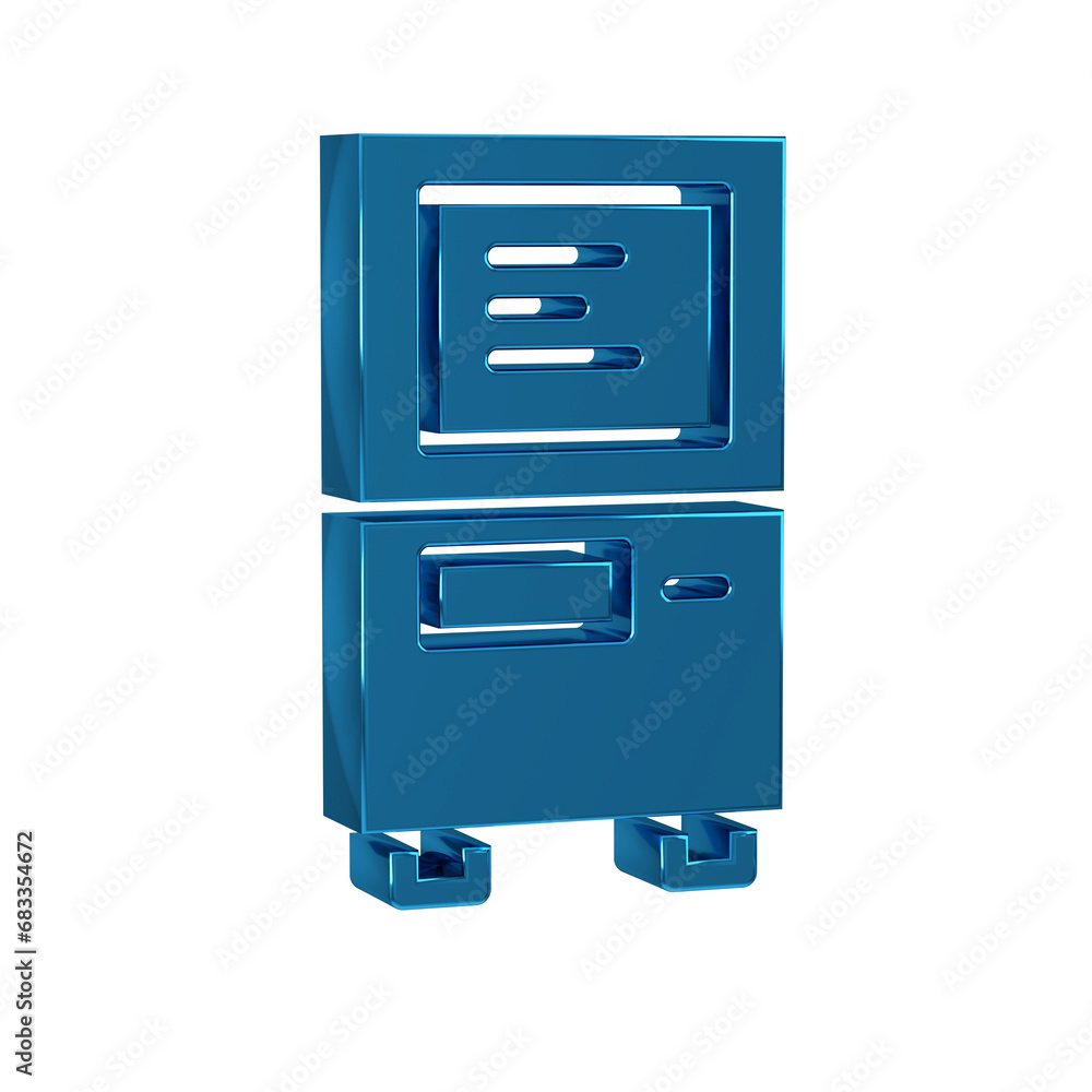 Poster blue atm - automated teller machine icon isolated on transparent background.