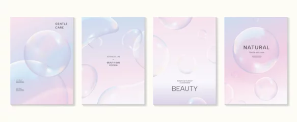 Poster Aesthetic poster design set. Cute gradient holographic background vector with geometric shape, gradient mesh bubble. Beauty ideal design for social media, cosmetic product, promote, banner, ads. © TWINS DESIGN STUDIO