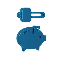 Blue Piggy bank and hammer icon isolated on transparent background. Icon saving or accumulation of money, investment.