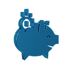 Blue Piggy bank with coin icon isolated on transparent background. Icon saving or accumulation of money, investment.
