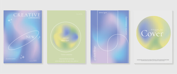 Aesthetic poster design set. Cute gradient holographic background vector with pastel colors, geometric shapes. Beauty ideal design for social media, cosmetic product, promote, banner, ads. - obrazy, fototapety, plakaty