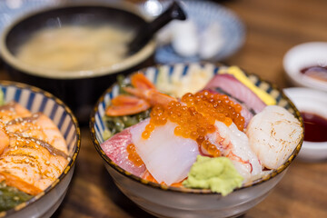 Fresh raw sashimi rice bowl