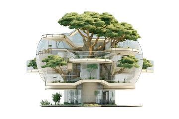 House in a tree sustainable green Corporate modern building Eco friendly idea concept, isolated on white and transparent background