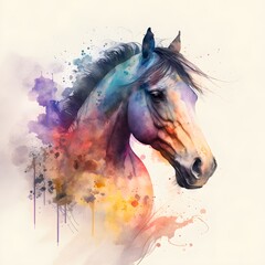 horse with abstract background watercolor style