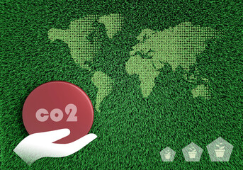A Graphic of hand holds a globe as a comparison of carbon footprint in examining the impact in world.carbon Emissions,Environmental Impact,Climate Footprint,Carbon Impact,Greenhouse Gas Footprint