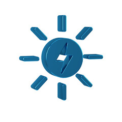 Blue Solar energy panel icon isolated on transparent background. Sun with lightning symbol.