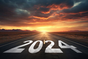 New year concept. Number 2024 on empty road abstract background.