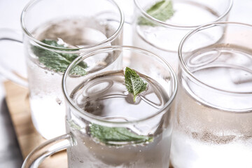 filtered water with mint leaves, a simple body detox water that can be made at home