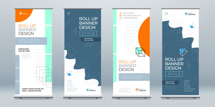 Business Roll Up Banner Set Abstract Roll up background for Presentation. Vertical rollup, x-stand, exhibition display, Retractable banner stand or flag design layout for conference, forum.