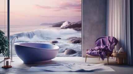 A bath tub sitting in a bathroom next to a window