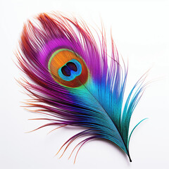 Peacock Feather's Radiance, Iridescent Beauty, Isolated on White