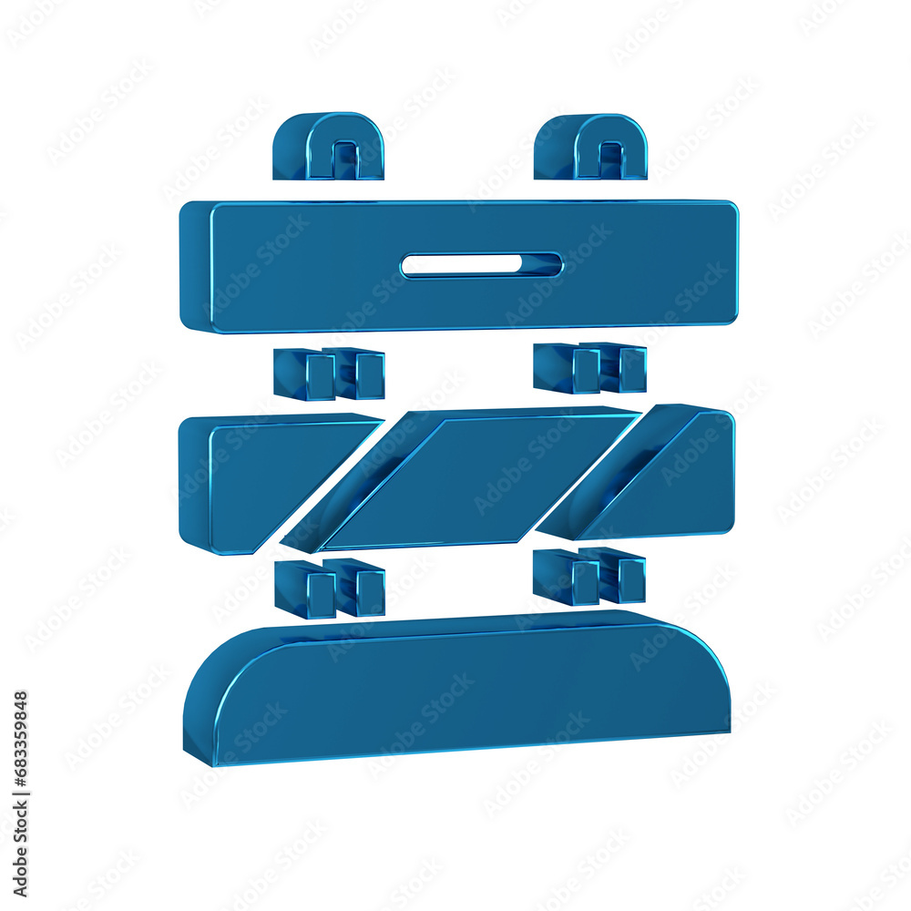 Poster blue end of railway tracks icon isolated on transparent background. stop sign. railroad buffer end t