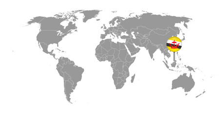 Pin map with Brunei flag on world map. Vector illustration.
