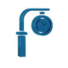 Blue Train station clock icon isolated on transparent background.