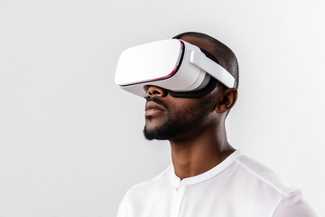 Youngster watching 3d object in virtual world fun cheerful vr glasses goggles generative ai