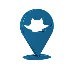 Blue Location pirate icon isolated on transparent background.