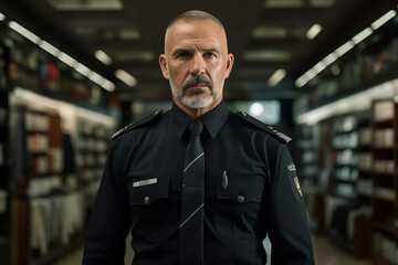 Fototapeta premium Serious guardian standing in supermarket generative AI