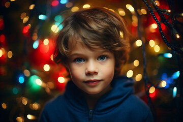 Fototapeta na wymiar Generative AI. Young boy girl enjoy winter holidays xmas x mas eve decorated room