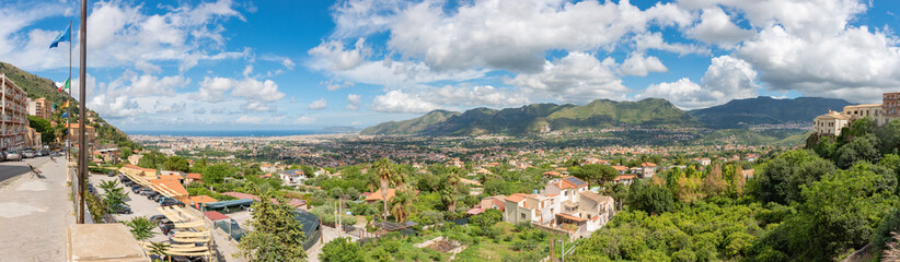 Fototapeta na wymiar Wide View Of The Gulf Of Palermo In The South Of Italy In Summer
