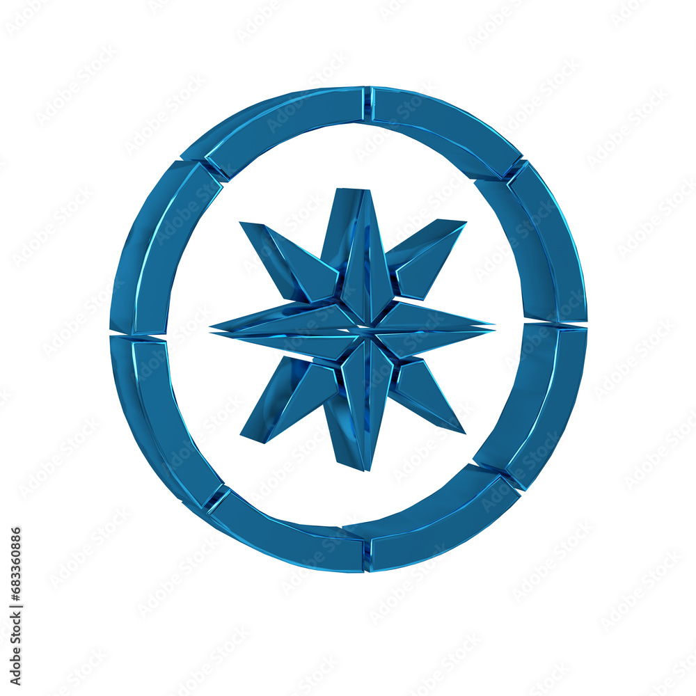 Sticker Blue Compass icon isolated on transparent background. Windrose navigation symbol. Wind rose sign.