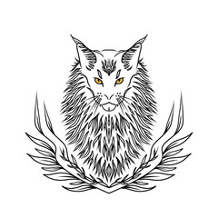 Maine coon black line art