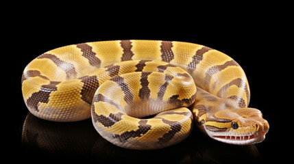 Close up of ball python on black background, non-venomous snake, python regius. generative ai