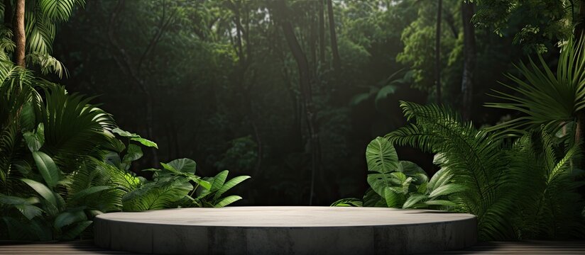 Tropical Forest Podium With Green Background For 3D Product Presentation