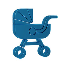 Blue Baby stroller icon isolated on transparent background. Baby carriage, buggy, pram, stroller, wheel.