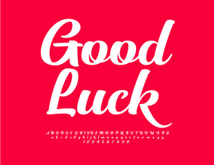 Vector modern card template Good Luck. Elegant Cursive Font. Stylish Alphabet Letters and Numbers