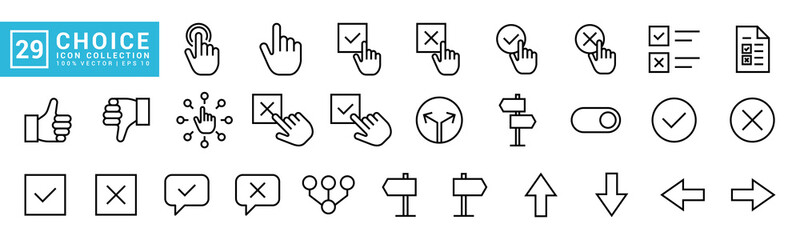 Collection of choice icons, selection, option, dilemma, yes or no, decision, preference, editable and resizable EPS 10