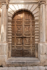 Close Up Of An Old Wooden Door On The Back Side Of The Cathedral Of Monreale