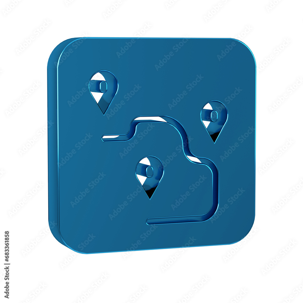 Poster blue route location icon isolated on transparent background. map pointer sign. concept of path or ro