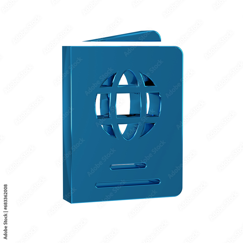 Poster blue passport with biometric data icon isolated on transparent background. identification document.