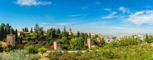 Very large panorama of The Alhambra palace and fortress complex located in Granada, Andalusia,...