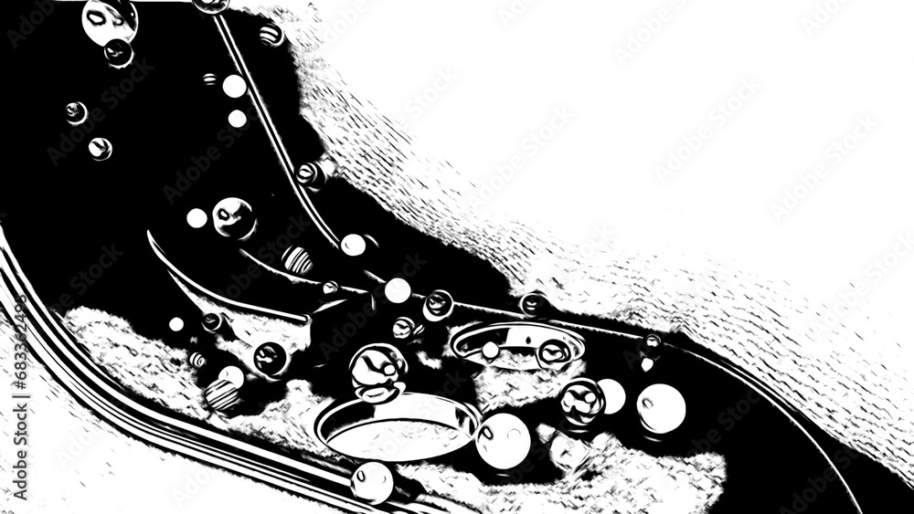 Poster monochrome cartoon pattern with falling balls. animation. black and white objects of different size 
