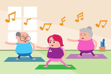 emotion cute vector, illustration flat element cartoon character woman exercise in yoga style ,wear sport clothing . image of fitness, Concept of healthy lifestyle.