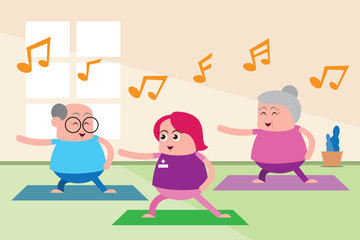 emotion cute vector, illustration flat element cartoon character woman exercise in yoga style ,wear sport clothing . image of fitness, Concept of healthy lifestyle.