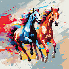 Abstract illustration of a two horses running. 