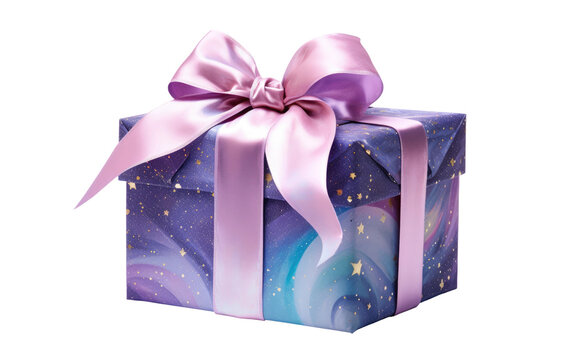 Galaxy-Inspired Box with Celestial Ribbon On Transparent background.