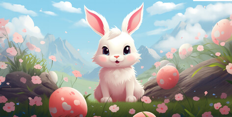 illustration of a fluffy bunny with rosy cheeks. Generative Ai content